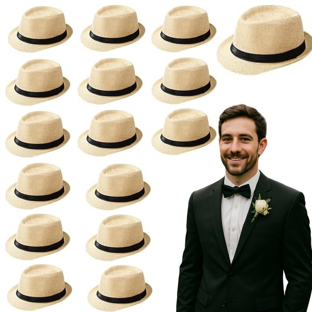 5651 24 Pack Fedora Hats Bulk for Wedding Beach Short Brim Sun Panama Hats